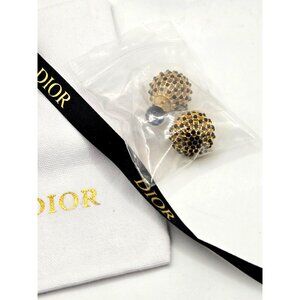 Dior Gold Stud Earrings with Black resin New Dust Cover Black Dior Ribbon